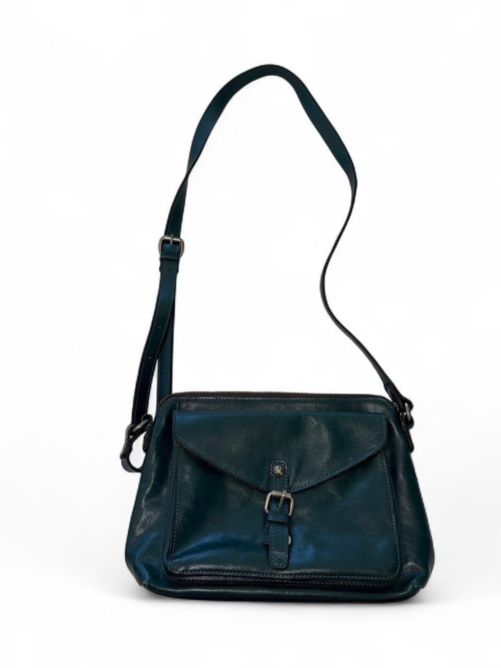Patricia Nash Salina Dark Green Leather Crossbody Bag with Front Flap